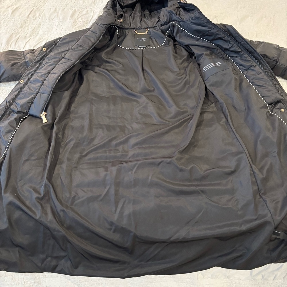 NWT Kate Spade New York Quilted Long Down Parka With Bib, Black Size Small - Picture 13 of 16